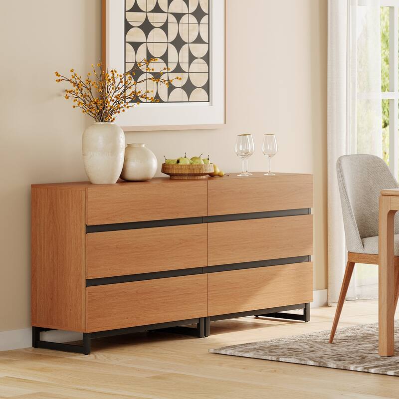 Dresser for Bedroom, Closet Organizers and Storage, Chest of Drawers with Metal Base, Modern Wood Dresser for Living Room