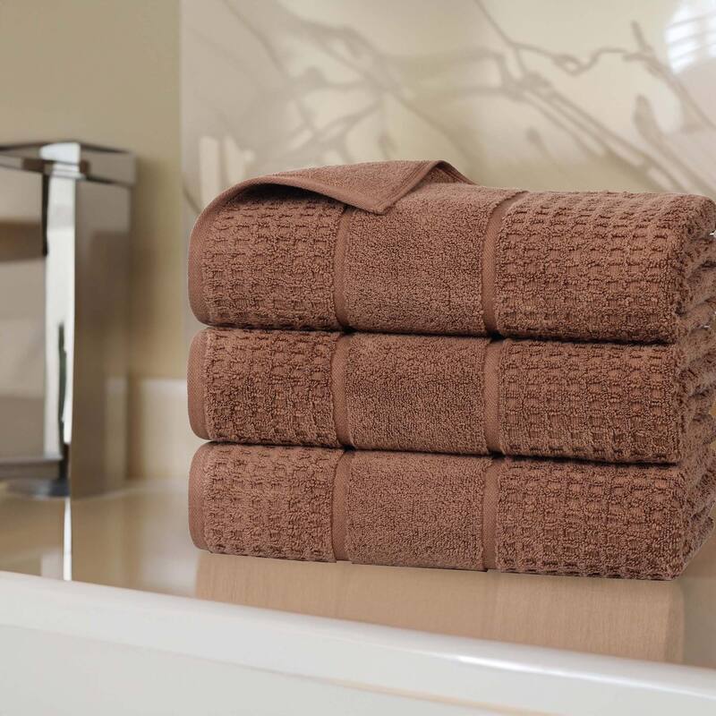 Superior Napa Zero Twist Cotton Soft Waffle Bath Towel Set of 3 - Chocolate