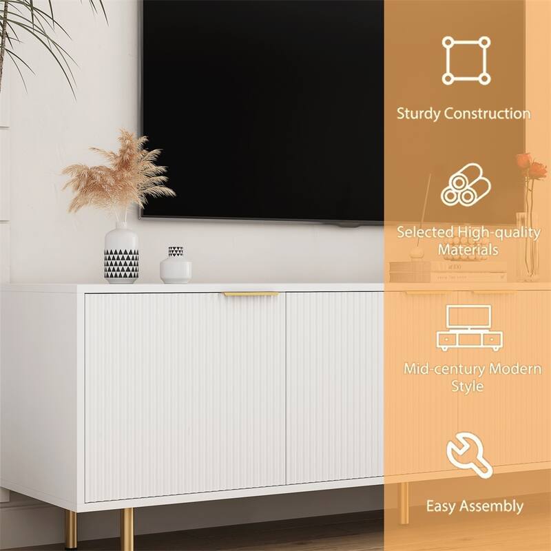 Modern Wood TV Stand with Power Outlet and Doors