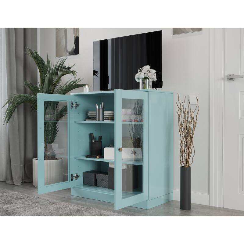 Palace Imports 100% Solid Wood TV Stand with Clear Glass Doors for TVs up to 32"