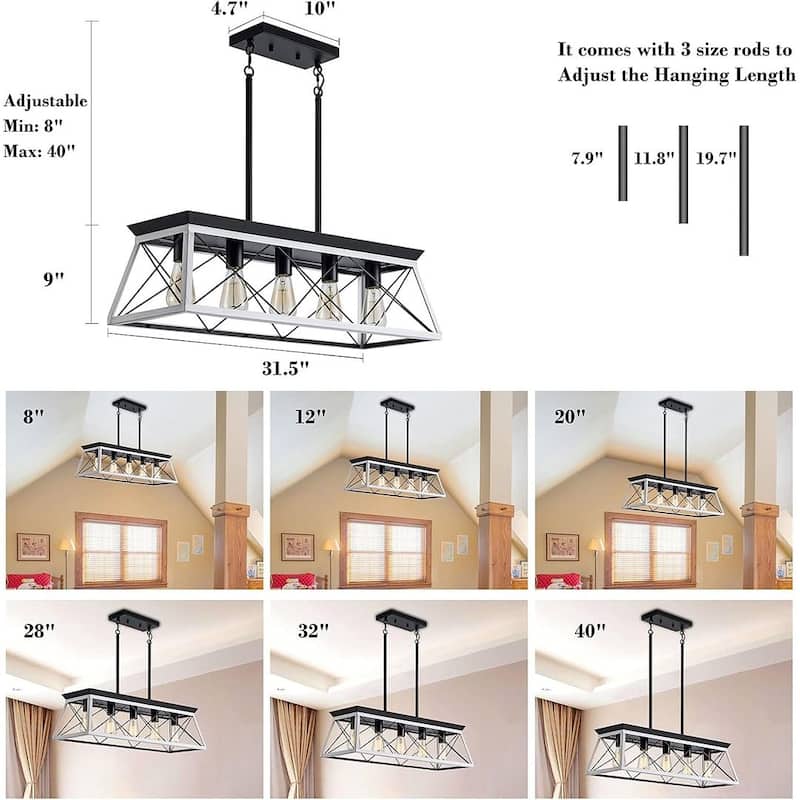 Farmhouse Restaurant 5-Light Metal Rectangular Chandelier
