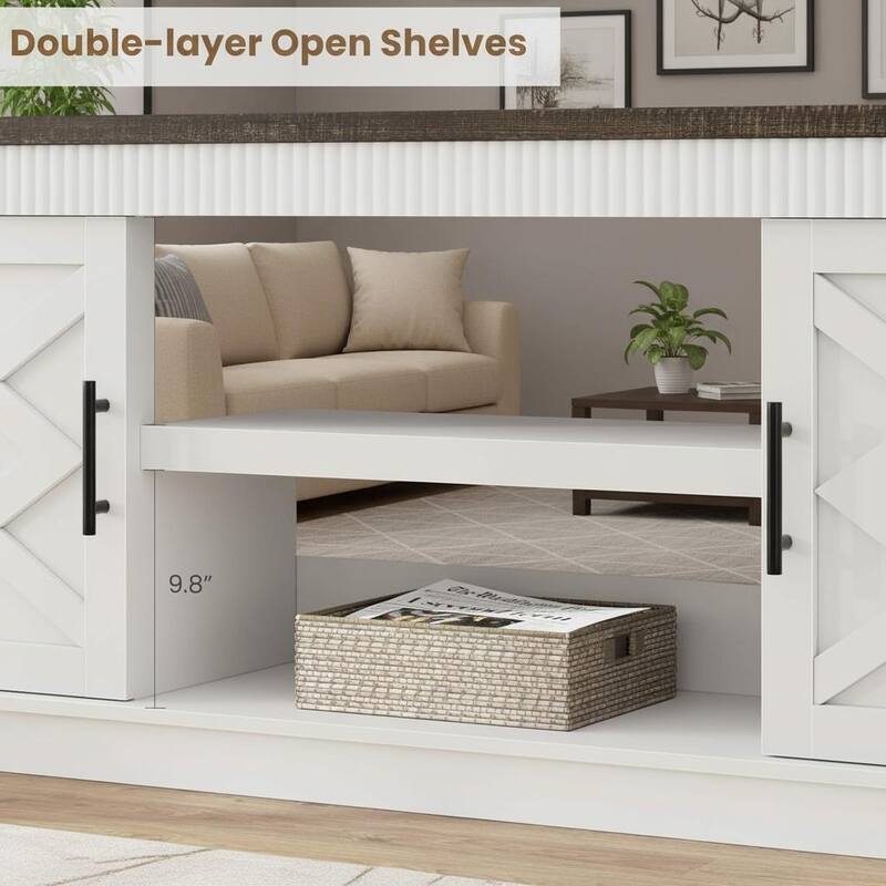 Fluted TV Stand, with 2 Door &Open Storage Shelf