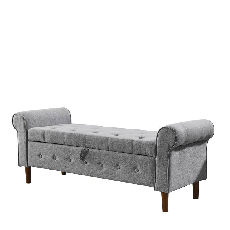 62" Bedroom Tufted Button Storage Bench, Modern Fabric Upholstered Ottoman,Window Bench,Rolled Arm Design for Bedroom