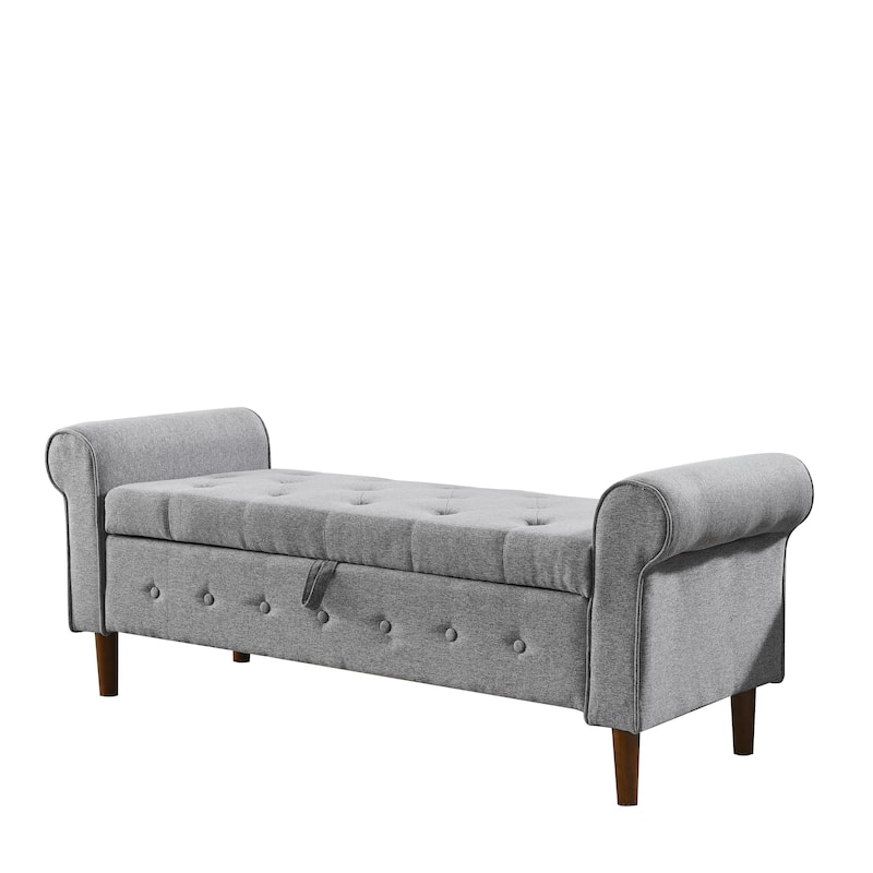 Rolled Arm Tufted Storage Bench, Modern 62" Upholstered Ottoman Window Bench with Wooden Legs for Bedroom, Entryway