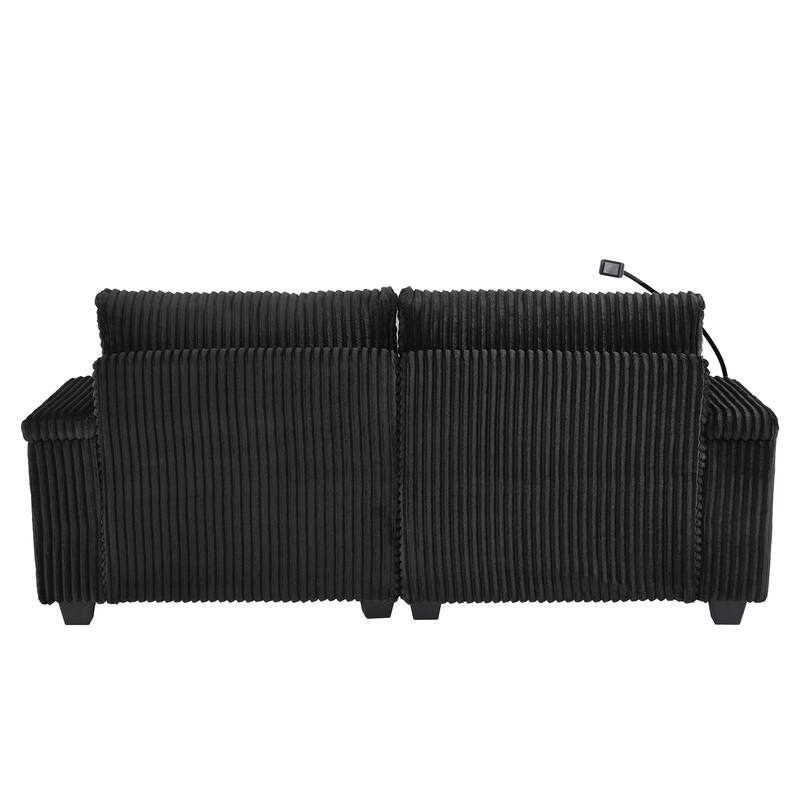 Corduroy Chaise Lounge Sofa Loveseat Sleeper Sofa with Adjustable Backrest, Cup Holders, Phone Holder and Dual Storage Armrest