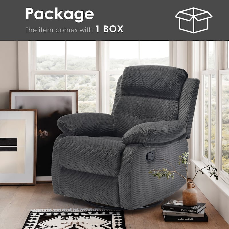 Recliner Chair with 360° Swivel, Soft Cushion Seat Rocker Accent Chair, Lounge Chaise Chair with Footrest