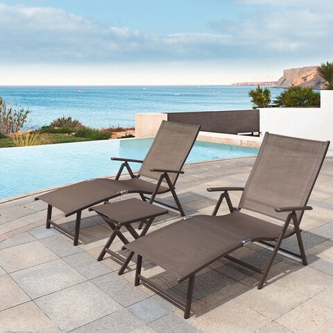 Outdoor Aluminum Adjustable Chaise Lounge Chair and Table Set