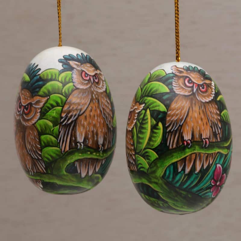 Novica Handmade Forest Of Birds Wood Ornaments (Pair)
