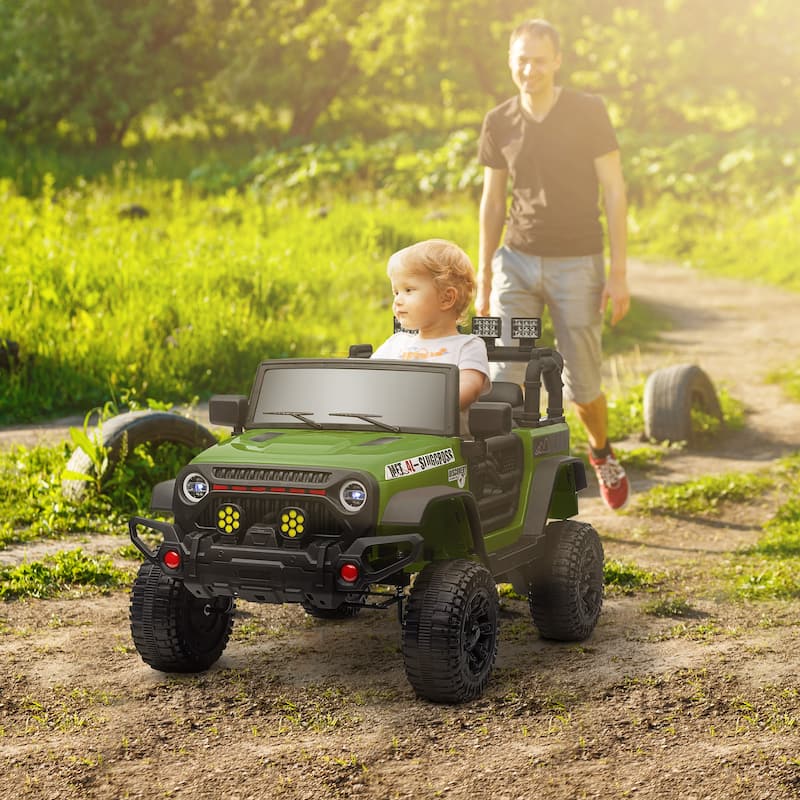 12V Ride on Truck Off-Road Toy Car with LED Lights, Green Battery Powered Ride on Car with Parent Remote