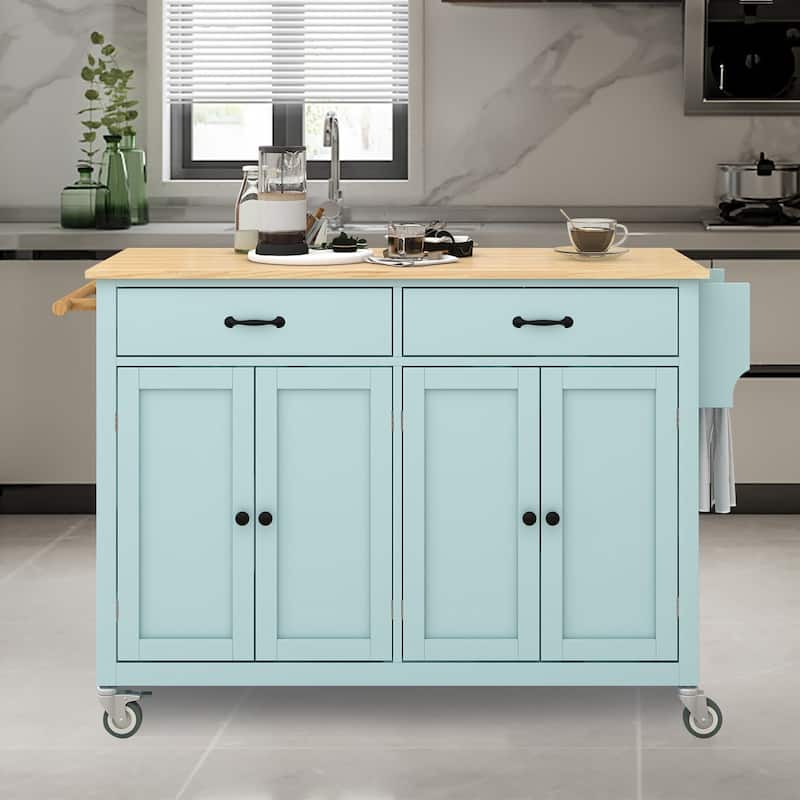 Kitchen Island Cart with Solid Wood Top