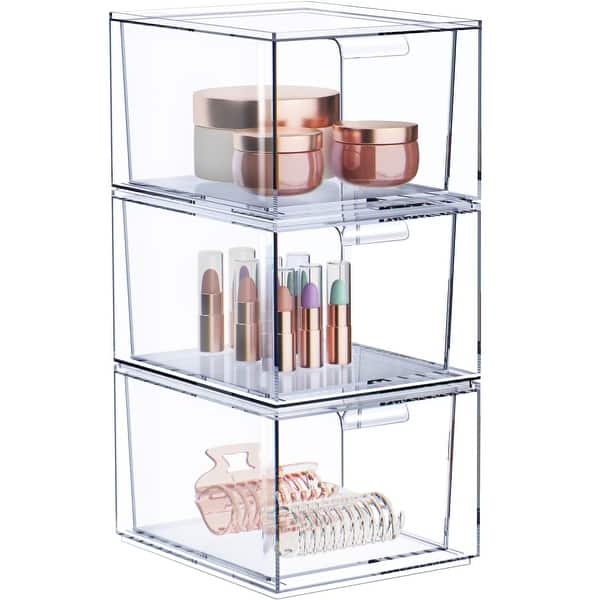 slide 2 of 3, Sorbus Acrylic Cosmetic Vanity Makeup Organizer Drawer 3 Pack Clear Stackable Bathroom Undersink Cabinets Jewelry Office Storage