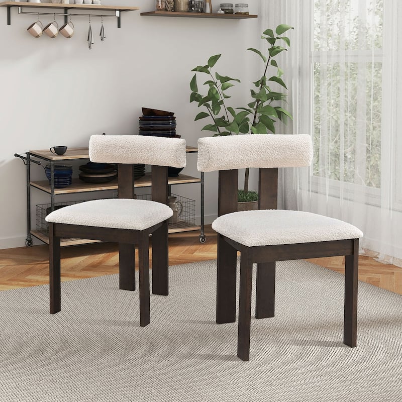 2PCS Wooden Boucle Dining Side Chairs - Dark Brown