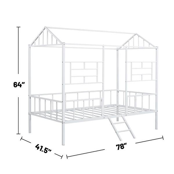 dimension image slide 0 of 3, Metal Twin-Size Loft Bed with House Design