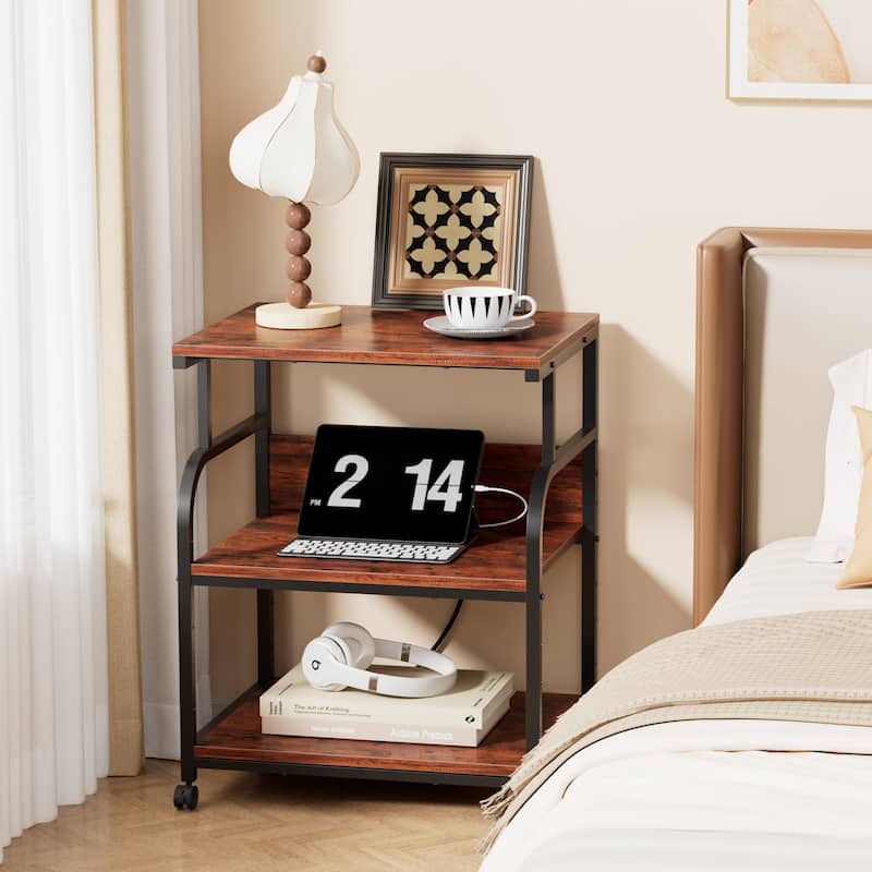 Javlergo 3-Tier Rolling Printer Stand with Locking Wheels Charging Station & AC/USB Outlets Mobile Office Storage Cart