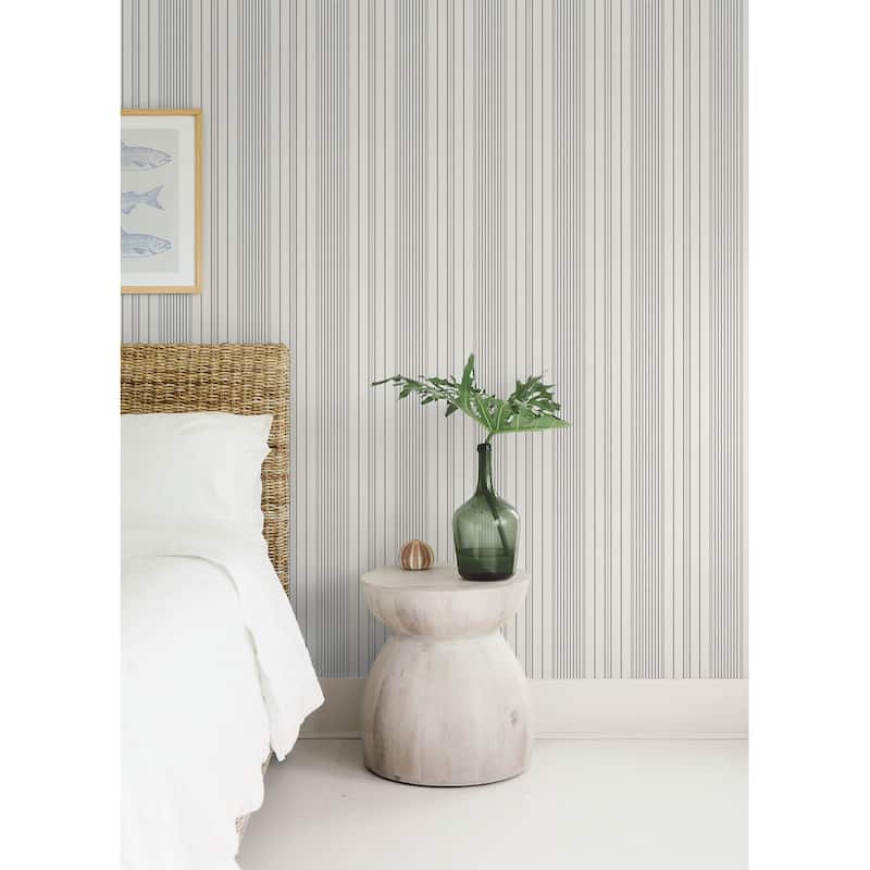A-Street Prints Navarres Stripe Charcoal Faux Linen Wallpaper