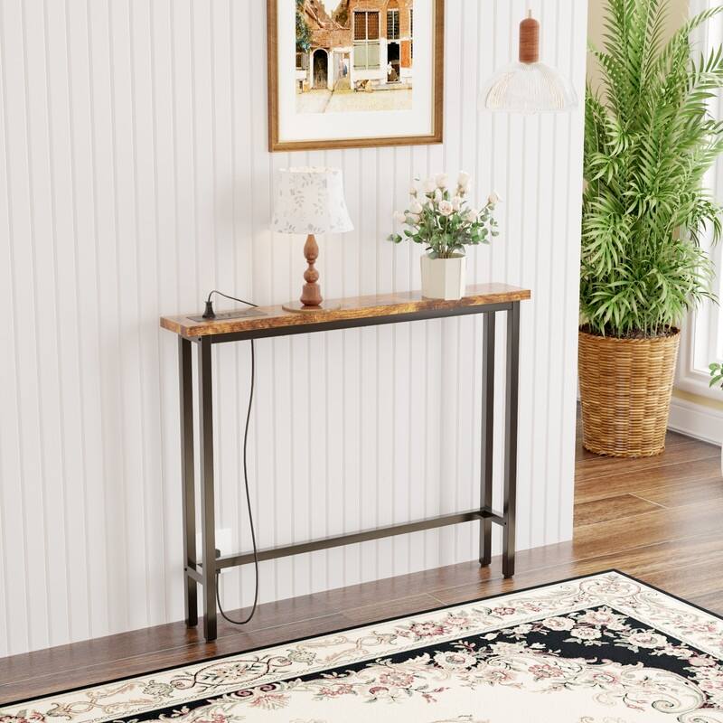39.37''Narrow Console Sofa Table with Power Outlets and USB Port