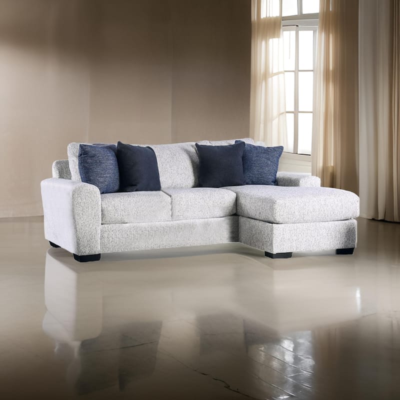 East Sectional Sofa, Reversible Chaise, 4 Pillows, Cream White Chenille