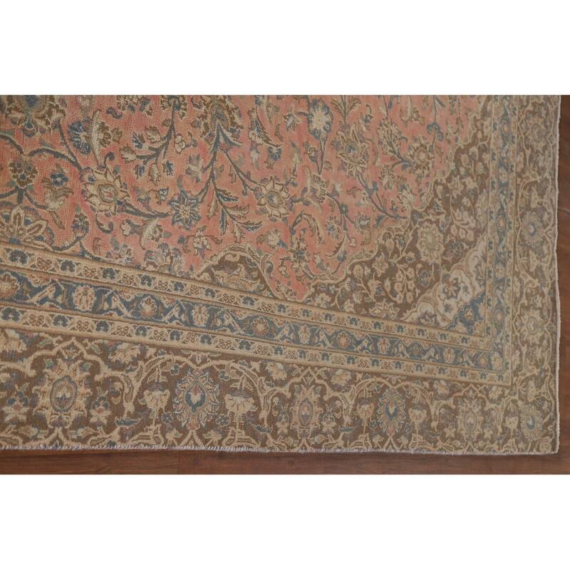 Hand Knotted Oriental 100% Wool Carpet Traditional Floral Pink Mashad Area Rug - 11' 8'' X 8' 4''