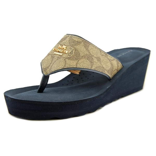 Coach Janice Open Toe Leather Wedge Sandal