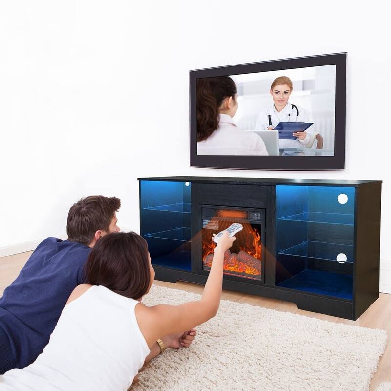 Modern Fireplace TV Stand with 18 Inch Electric Fireplace Heater