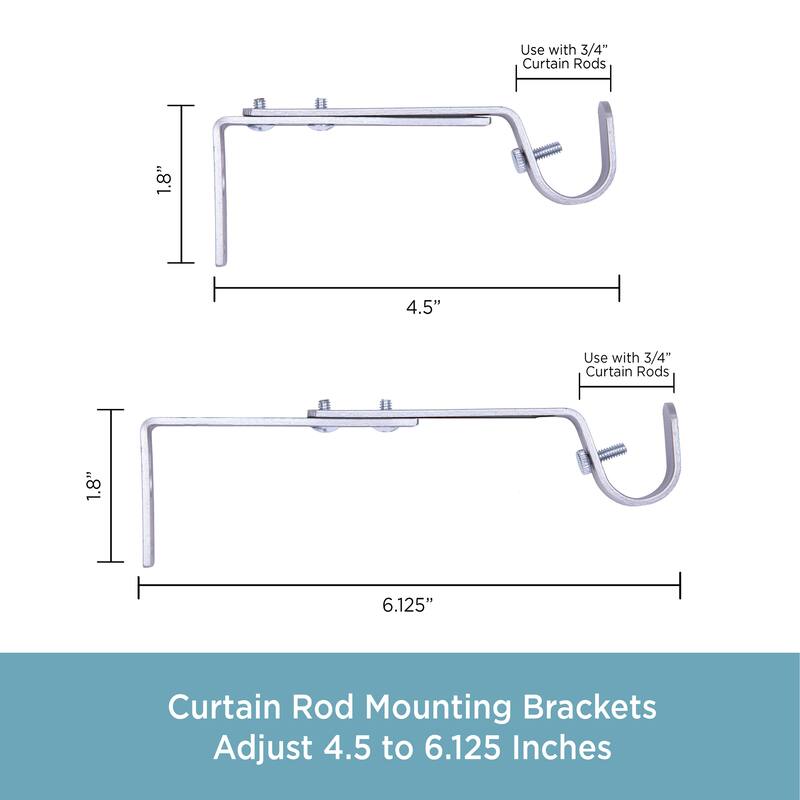 Kenney® 3/4" Adjustable 4.5-6.125" Curtain Rod Mounting Brackets, Set of 2, Black