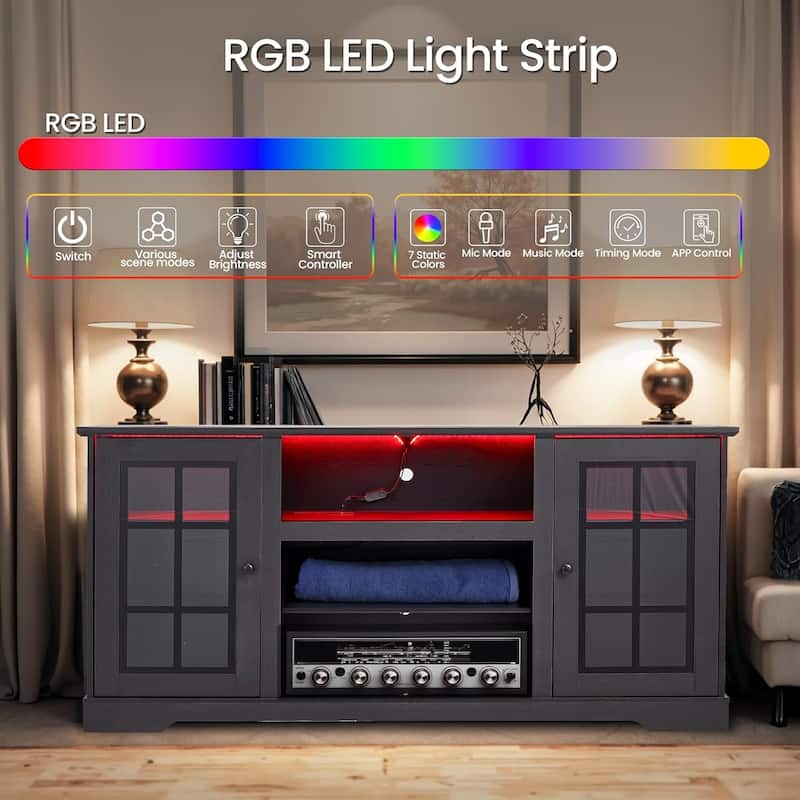 EROMMY 65 Inch TV Stand, Modern Entertainment Center with LED Lights & Storage. - 65inch.