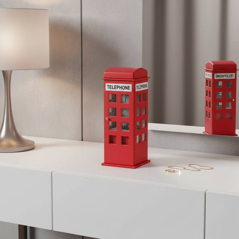 12" Red And White Faux Leather Telephone Booth Jewelry Box - White/Red