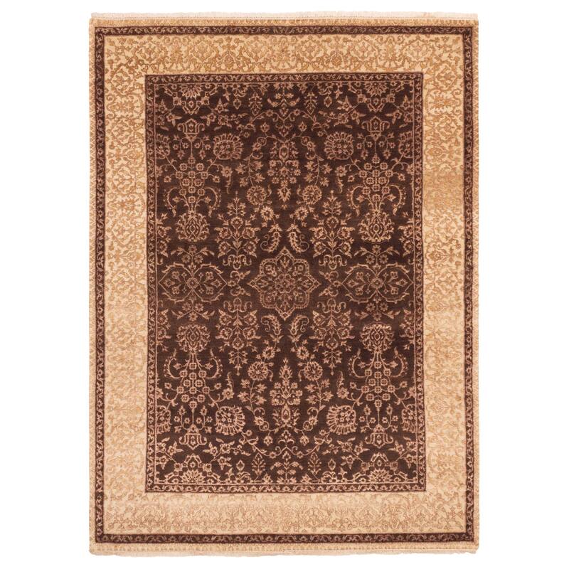 ECARPETGALLERY Hand-knotted Mirzapur Dark Brown Silk, Wool Rug - 5'0 x 6'10