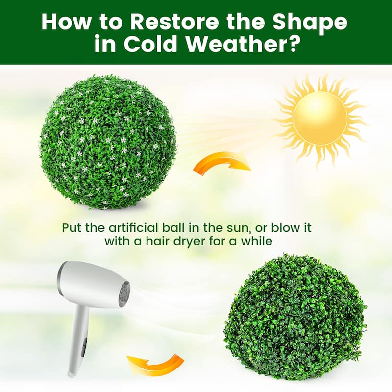 Gymax 2 PCS Artificial White Flower Grass Topiary Balls 19'' Faux
