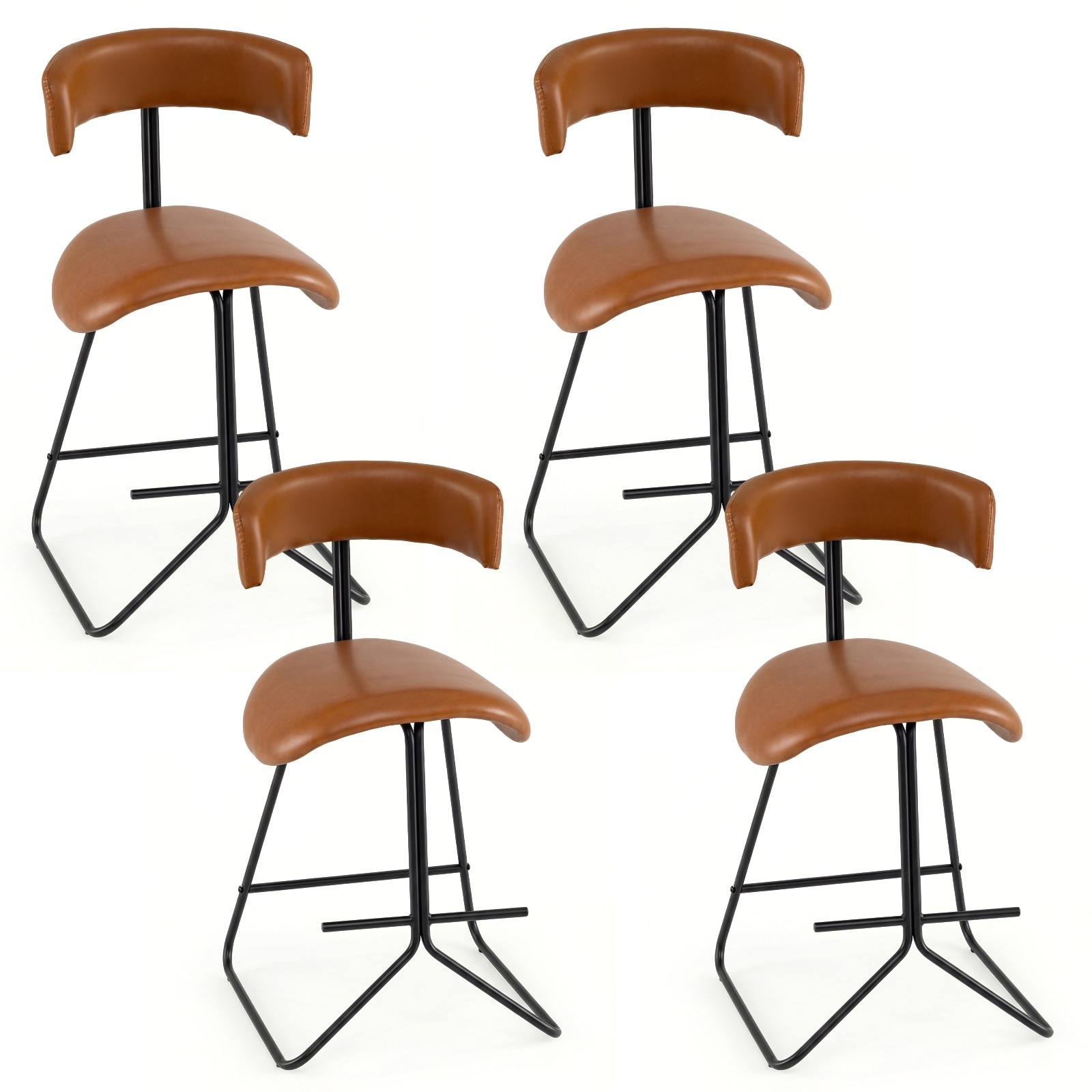 Gymax Modern Counter Height Stools Set of 4 w/Curved Padded Back &
