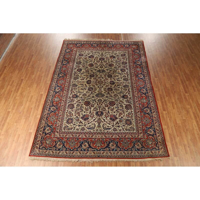 Hand Knotted Oriental 100% Wool Carpet Traditional Floral Beige & Ivories Isfahan Area Rug - 12' 0'' X 8' 7''
