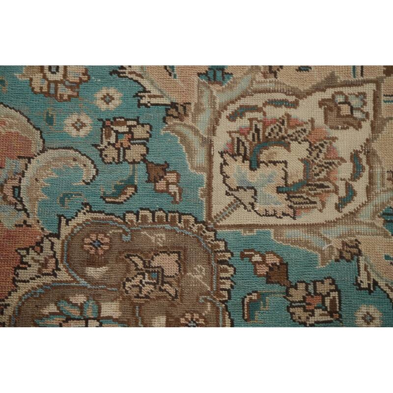 Hand Knotted Oriental 100% Wool Carpet Traditional Floral Pink Tabriz Area Rug - 12' 7'' X 9' 9''