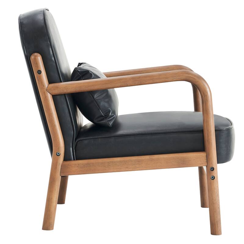 Mid-Century Modern Faux Leather & Solid Wood Accent Chair