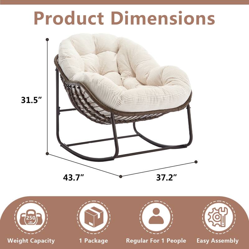 Outdoor Rattan Rocker Recliner Chair With Polyester Padded Cushion