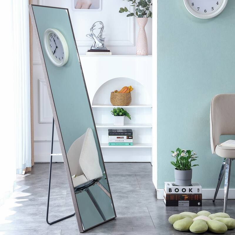 Roomfitters Full Length Mirror with Gray Solid Wood Frame, 58"x15" Dressing or Wall Mounted Decorative Mirror, Gray
