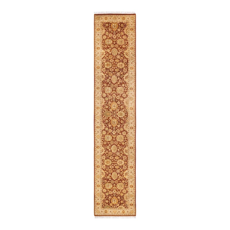 Overton Hand Knotted Wool Vintage Inspired Traditional Mogul Brown Runner Rug