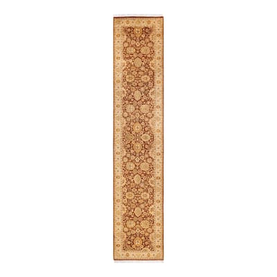 Overton Hand Knotted Wool Vintage Inspired Traditional Mogul Brown Runner Rug