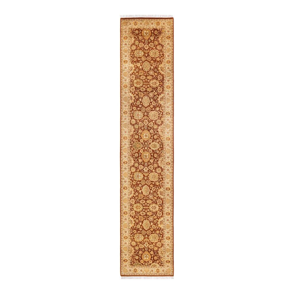 Overton Hand Knotted Wool Vintage Inspired Traditional Mogul Brown Runner Rug