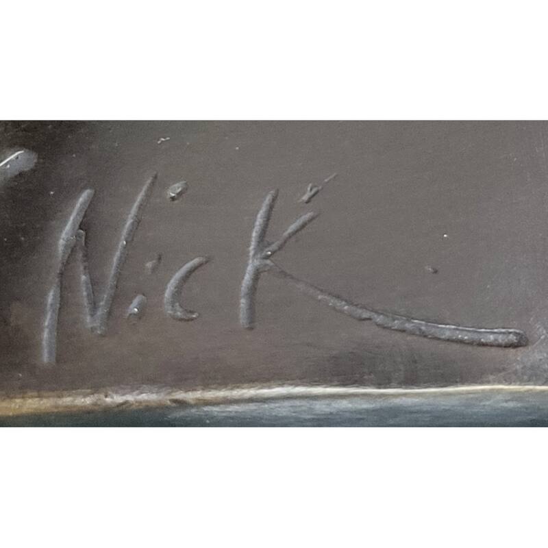 Signed Original Mario Nick Abstract Mid Century Baseball Player Bronze Sculpture