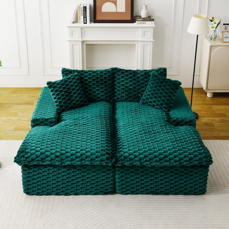Lazy Reclining Sofa Turtle Velvet Modular Sleeper Sectional Sofa Bed with Double Chaise Lounge and Full Compressed Sponge