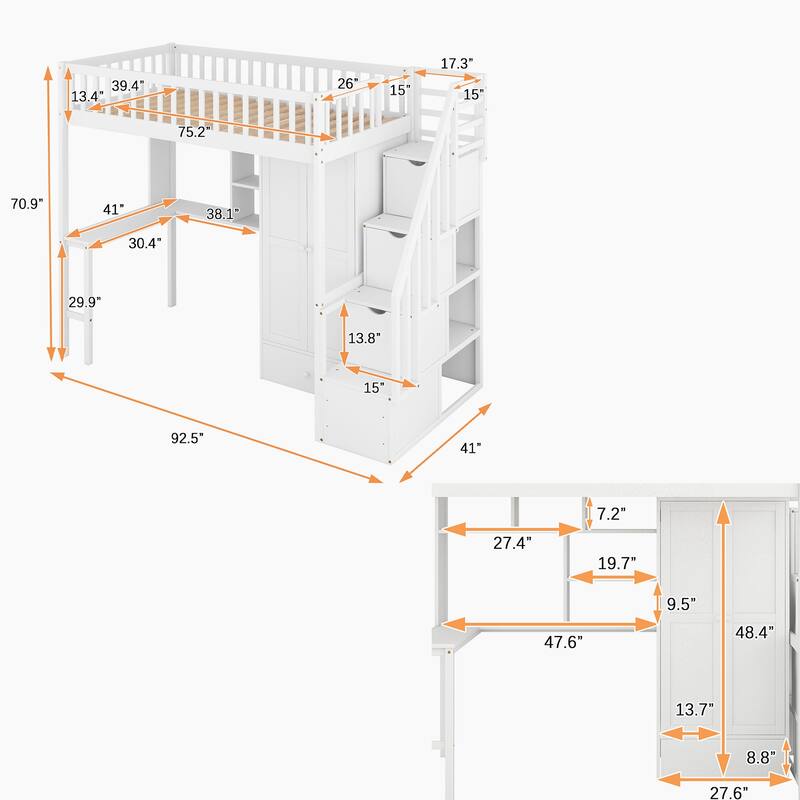 Loft Bed with Bookshelf