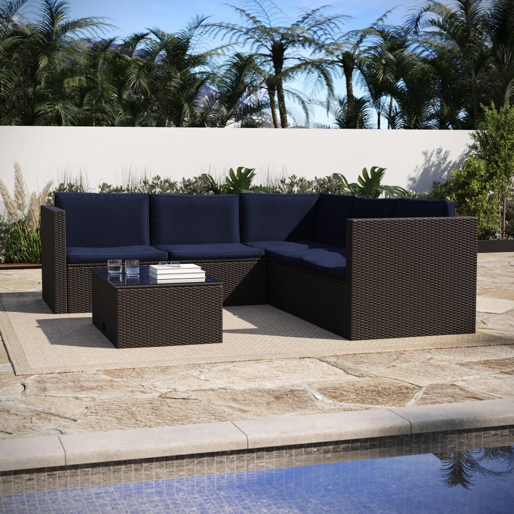 Indoor/Outdoor Patio Wicker Rattan Sofa and Table Set