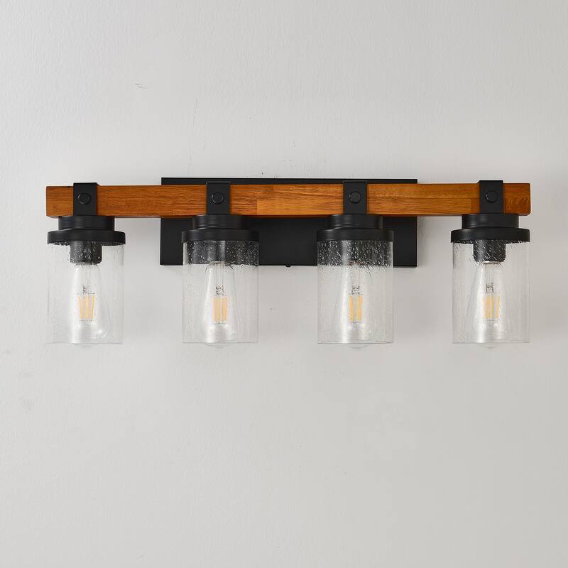 4-Light -Matte Black And Wooden Wall Lamps With Glass Lamp Shade (No Bulbs) For Dinning Room Hallway Bedroom
