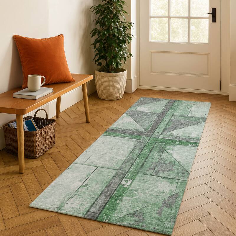 Premium Washable Super Soft Contemporary Geo Mayfield Rug - Green - 2'3" x 7'6"