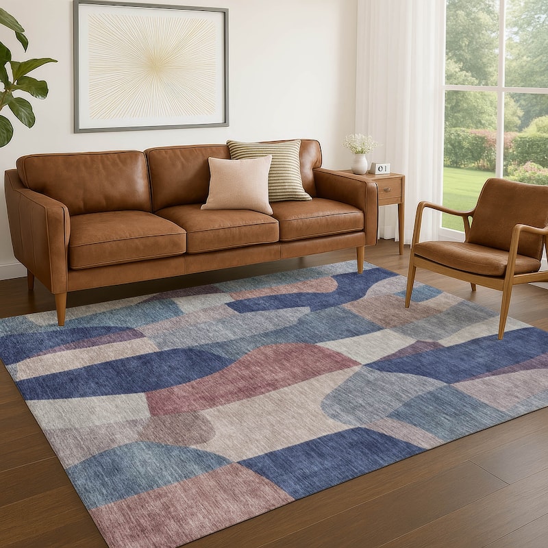 Machine Washable Indoor/ Outdoor Contemporary Layers Chantille Rug