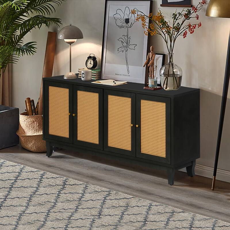 Handcrafted Rattan Door Sideboard with Adjustable Shelves