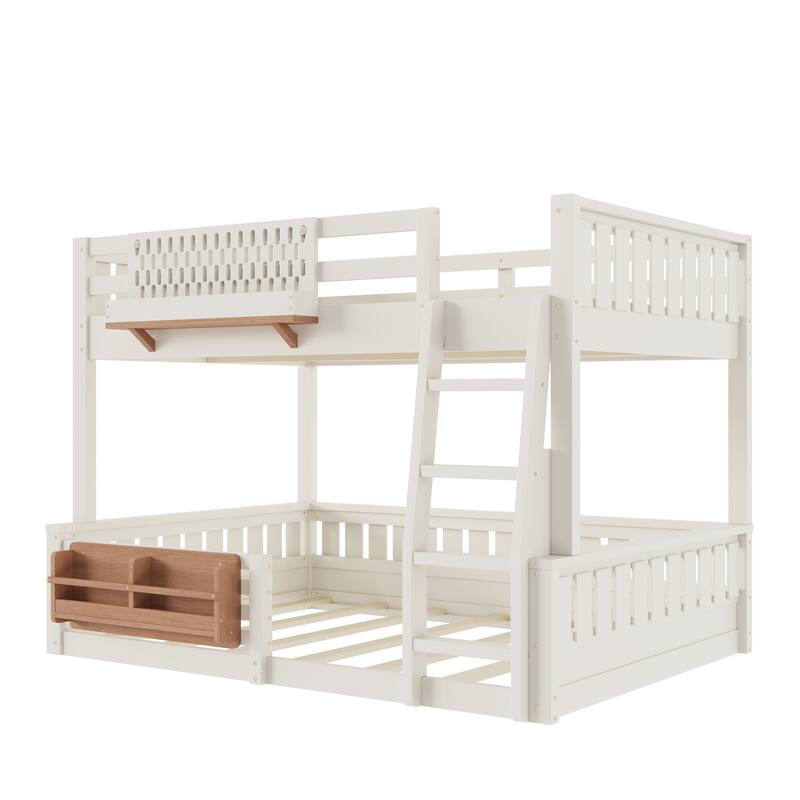Full XL over Queen/Full over Queen Bunk Bed with Ladder and Guardrails, Pegboard and bookshelf