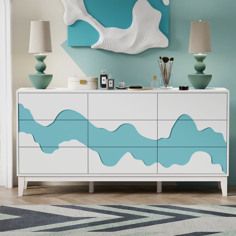 63" Wide 9 Drawer Dresser Dresser Storage Cabinet