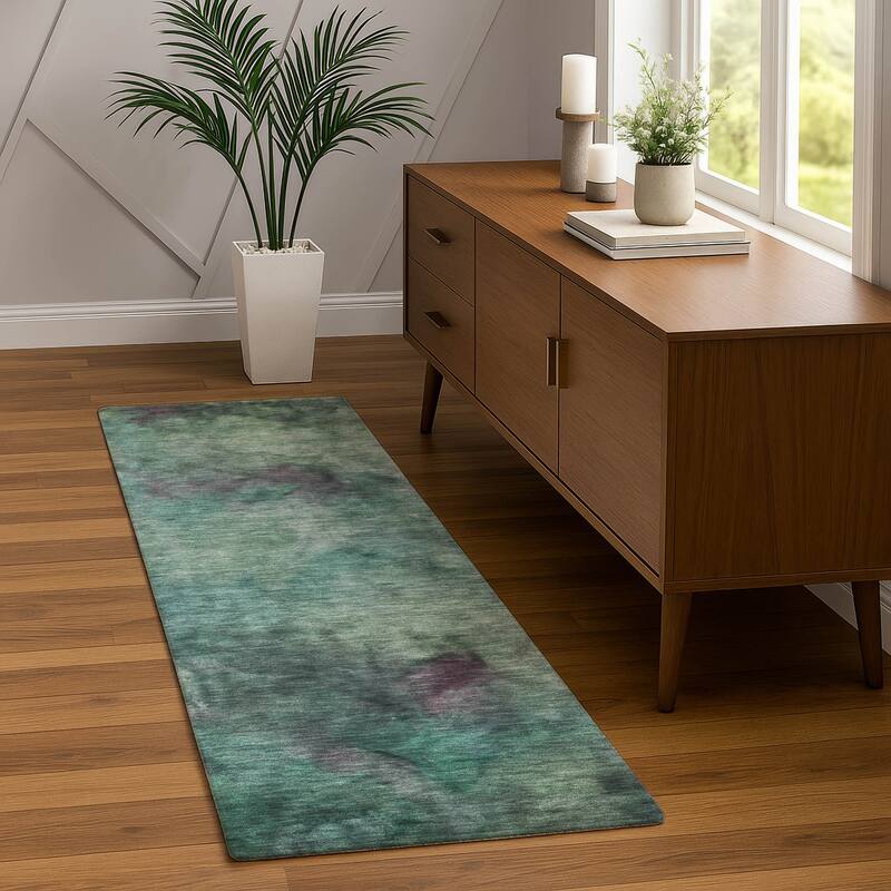 Machine Washable Indoor/ Outdoor Abstract Contemporary Chantille Rug