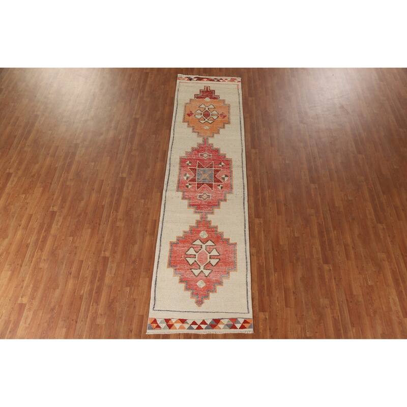 Plush Natural Dye Anatolian Turkish Runner Rug Handmade Wool Carpet - 3'1"x 11'10"